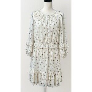 Simply Vera Vera Wang Dress Womens (M) White Beige Floral Print Ruffled Chiffon